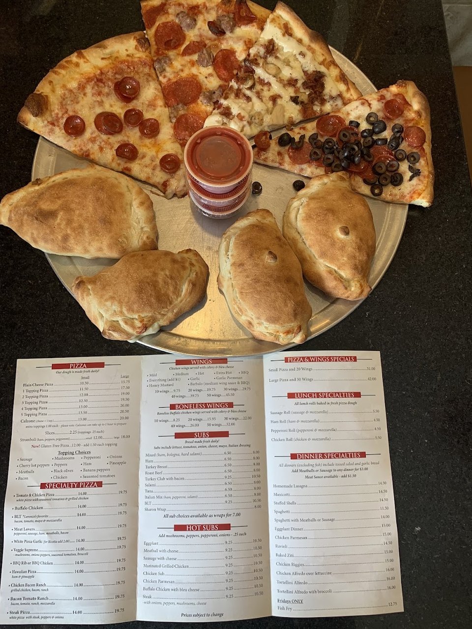 Menu page showing lunch specials
